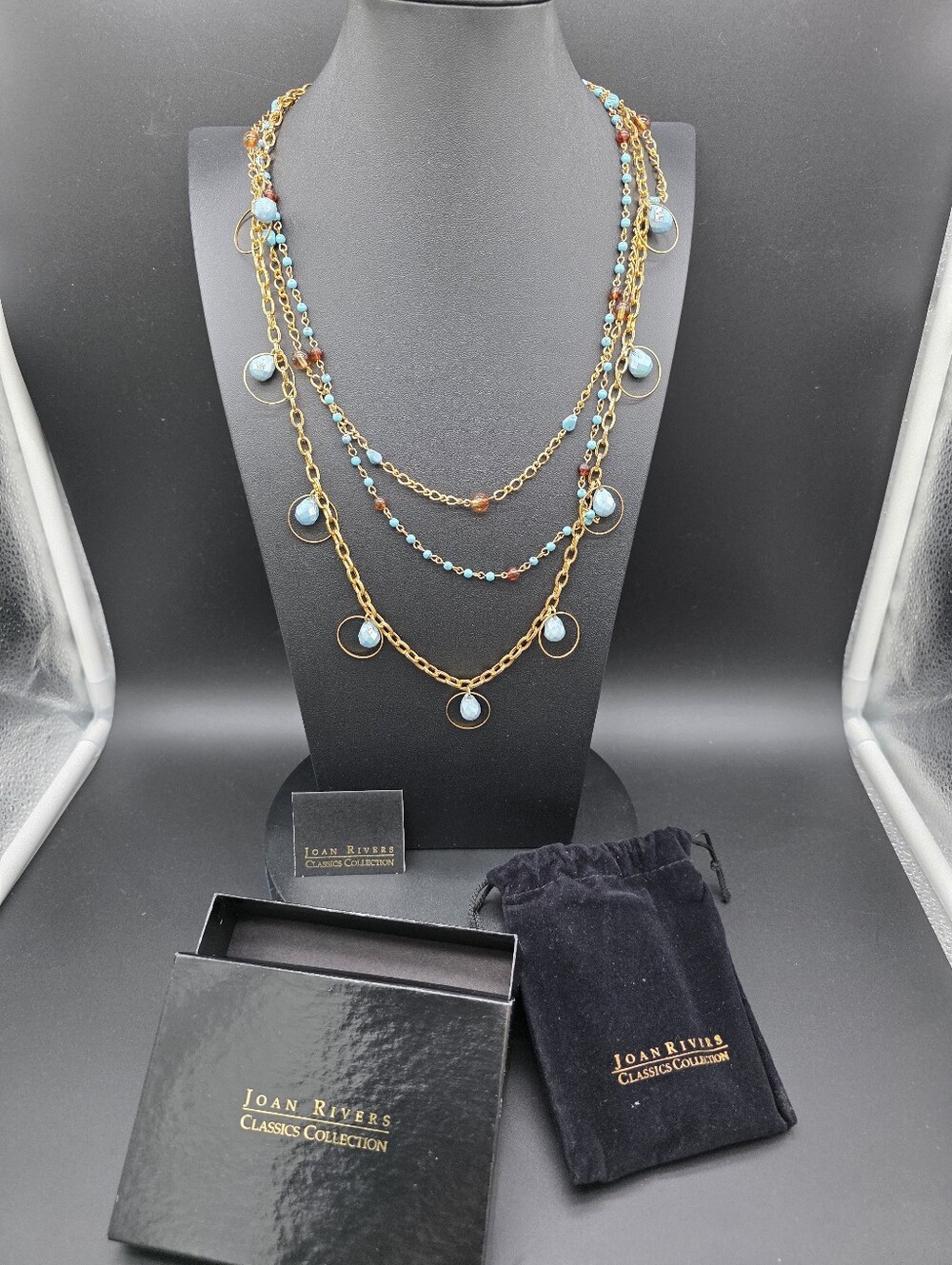 IOB Joan Rivers Multi-Strand Gold Necklace with Turquoise and Amber Accents